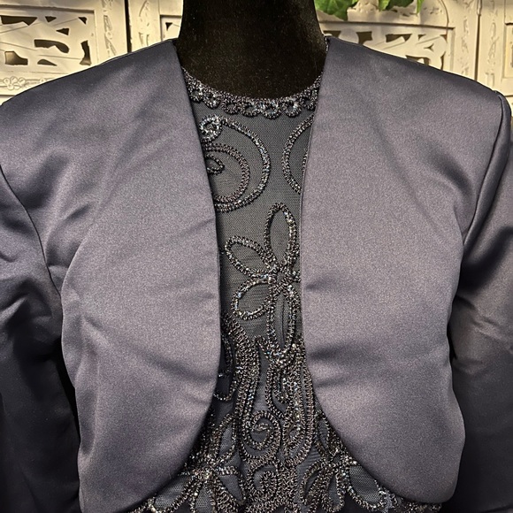 NIGHT SCENE ELEGANT NAVY BLUE 2pc DRESS & JACKET WITH BEADING FORMAL DRESS - Picture 3 of 15